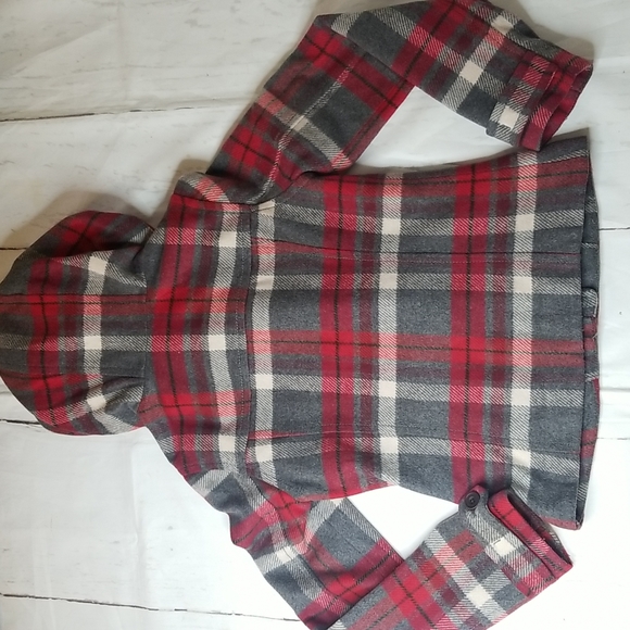 ABERCROMBIE RED GRAY PLAID COAT JACKET GIRLS XL WOOL JACKET HOODED - Picture 11 of 16